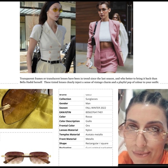 GUCCI VERY COOL ,UNISEX WITH LOGO “ GG” ON RIMLESS RECTANGULAR SUNGLASSES - Picture 6 of 16